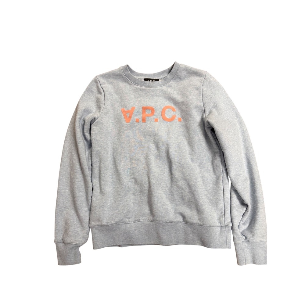 APC Logo Sweatshirt Womens XS Light Blue Heather Flocked Graphic Crewneck